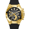 Guess Mens Gold Case Black Multi-Function Dial Black Textured Silicone Strap Watch 46 mm GW0334G2