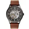 Fossil Men’s Automatic Brown Leather Strap Grey Skeleton Dial 42mm Watch ME3178
