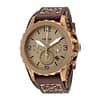 Fossil Men’s Chronograph Quartz Leather Strap Gold Dial 50mm Watch JR1495