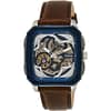 Fossil Men’s Automatic Brown Leather Strap Blue Skeleton Dial 42mm Watch BQ2571