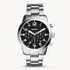 Fossil Men’s Quartz Silver Stainless Steel Black Dial 44mm Watch FS5141