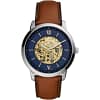 Fossil Men’s Automatic Brown Leather Strap Blue Skeleton Dial 44mm Watch ME3160