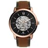 Fossil Men’s Automatic Brown Leather Strap Black Skeleton Dial 44mm Watch ME3195