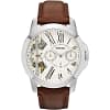 Fossil Men’s Mechanical Brown Leather Strap Off-White Dial 44mm Watch ME1144