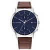 Tommy Hilfiger Men’s Quartz Brown Leather Strap Blue Dial 44mm Watch 1710436