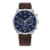 Tommy Hilfiger Men’s Quartz Brown Leather Strap Blue Dial 46mm Watch 1791797