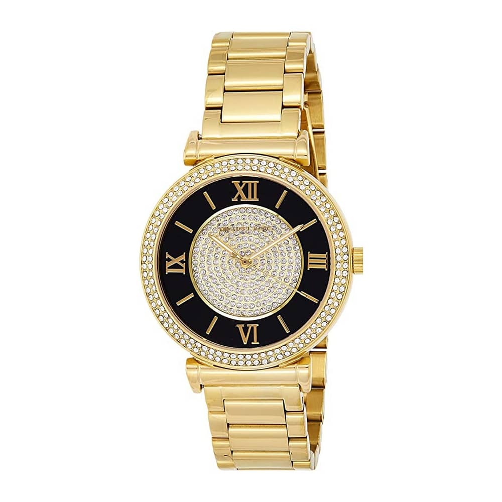 Michael Kors Quartz Gold Stainless Steel Black Crystal Pave Dial Women’s Watch 38mm MK3338