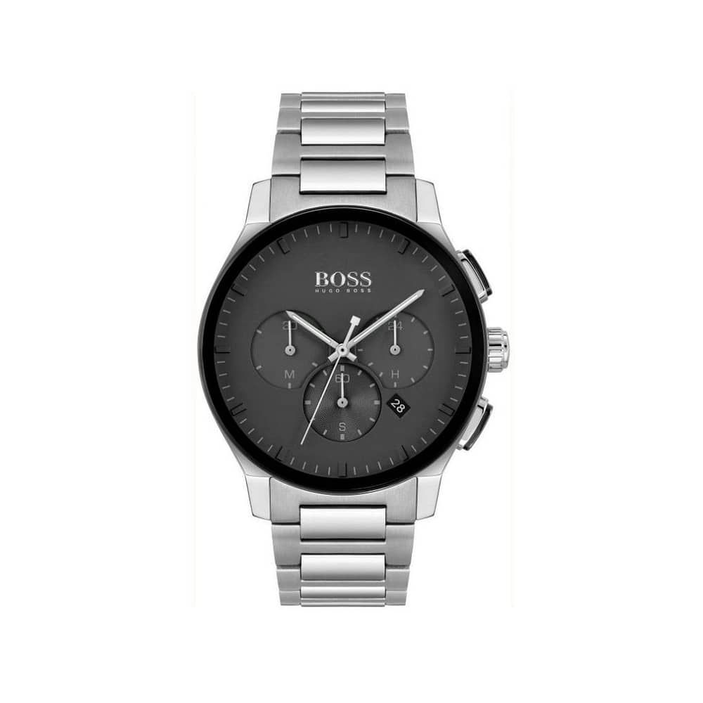Hugo Boss Peak Silver Stainless Steel Black Dial Chronograph Quartz Mens Watch 44m 1513762