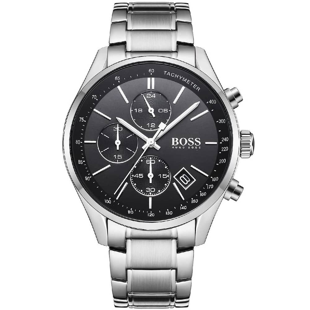 Hugo Boss Grand Prix Men’s Quartz Stainless Steel Black Dial Watch 44mm 1513477