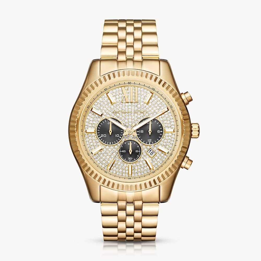 Michael Kors Men’s Lexington Chronograph Quartz Stainless Steel Gold Dial Watch 44mm MK8494