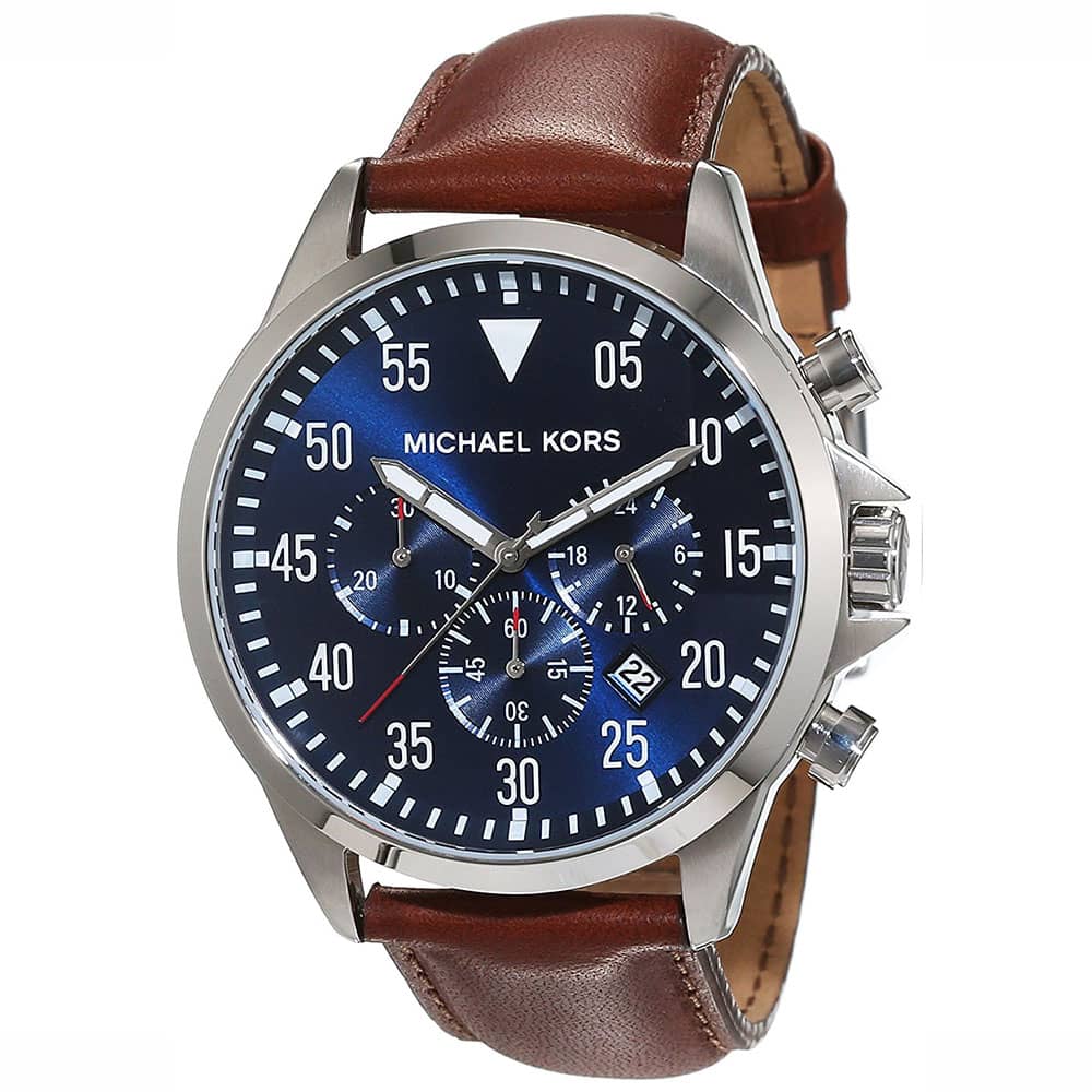 Michael Kors Men's Gage Strap Chronograph Quartz Leather Strap Blue Dial Watch 45mm MK8362