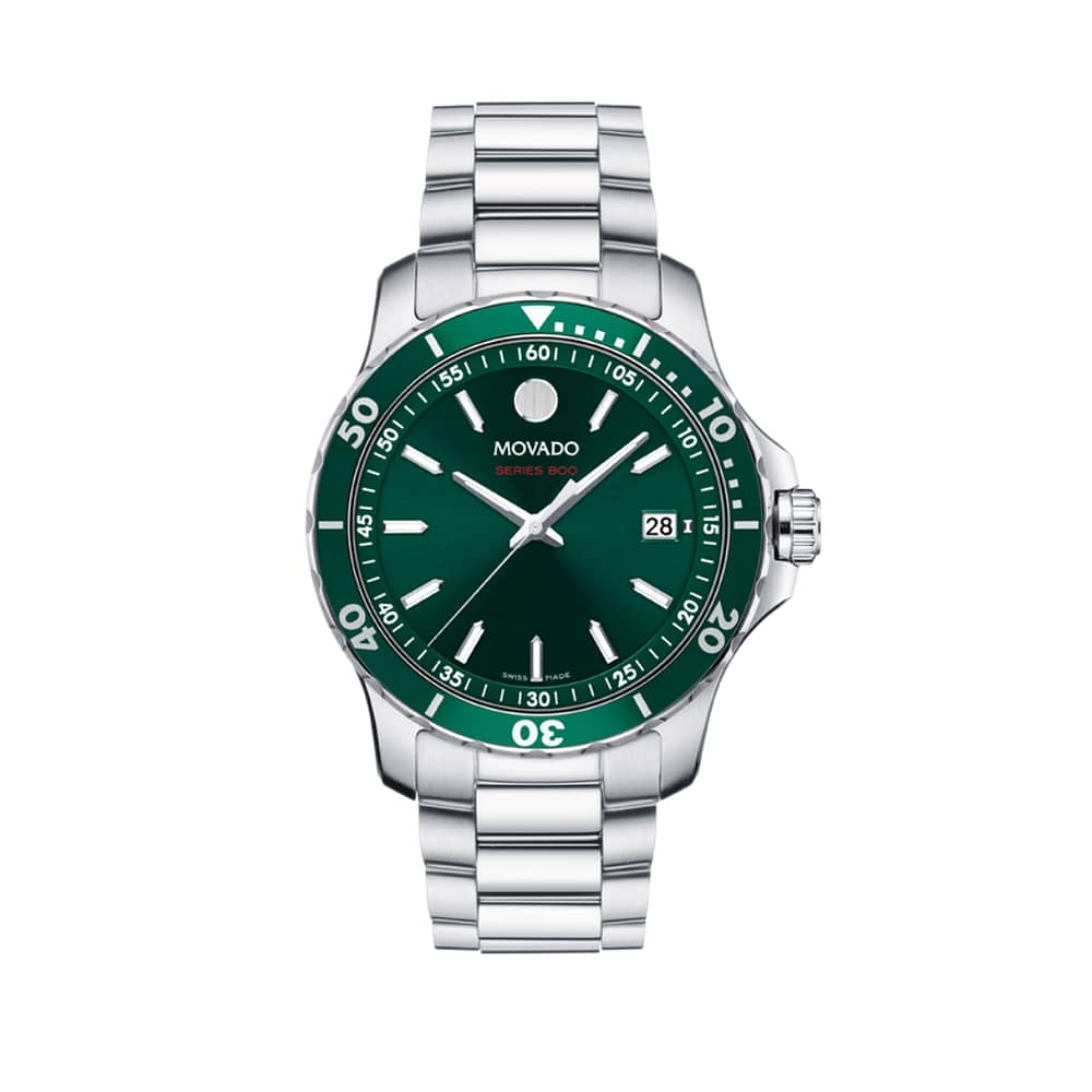 Movado 800 Series Silver Stainless Steel Green Dial Quartz Men's Watch 40mm 2600136