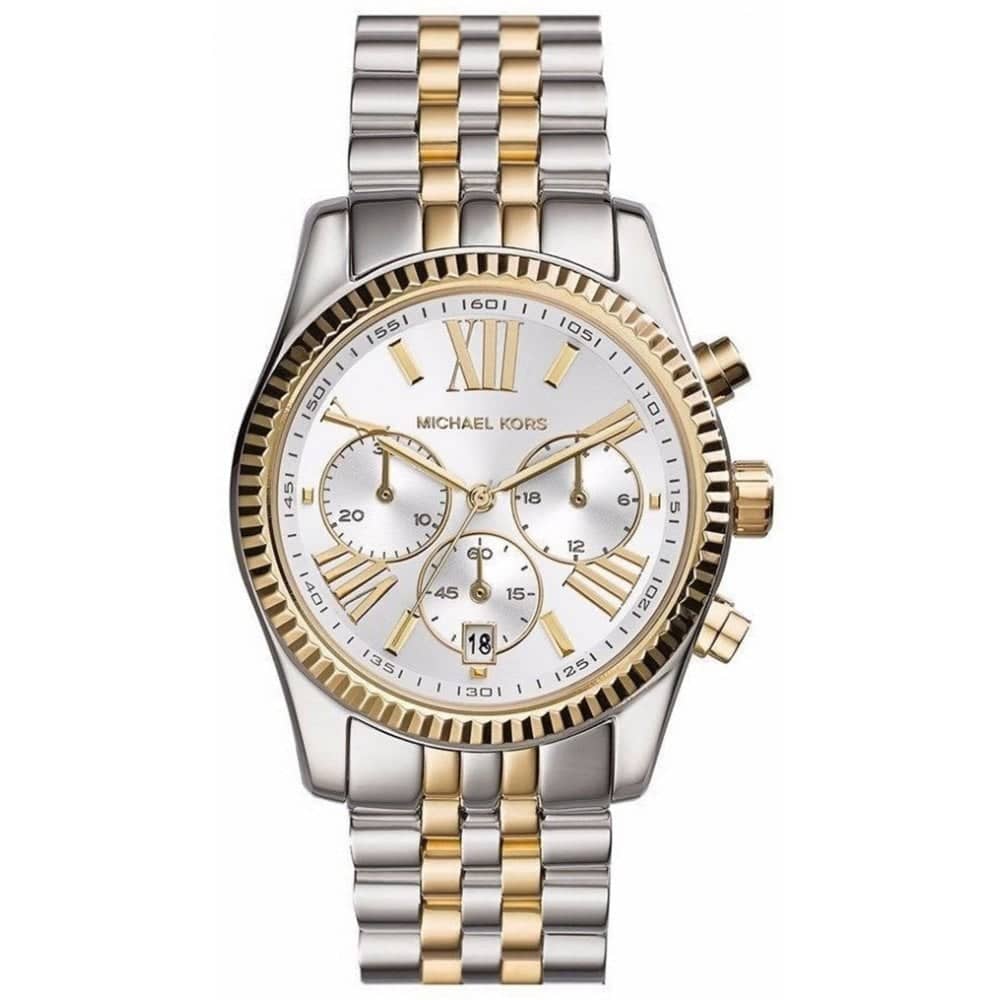 Michael Kors Women’s Lexington Chronograph Quartz Stainless Steel Silver Dial Watch 38mm MK5955