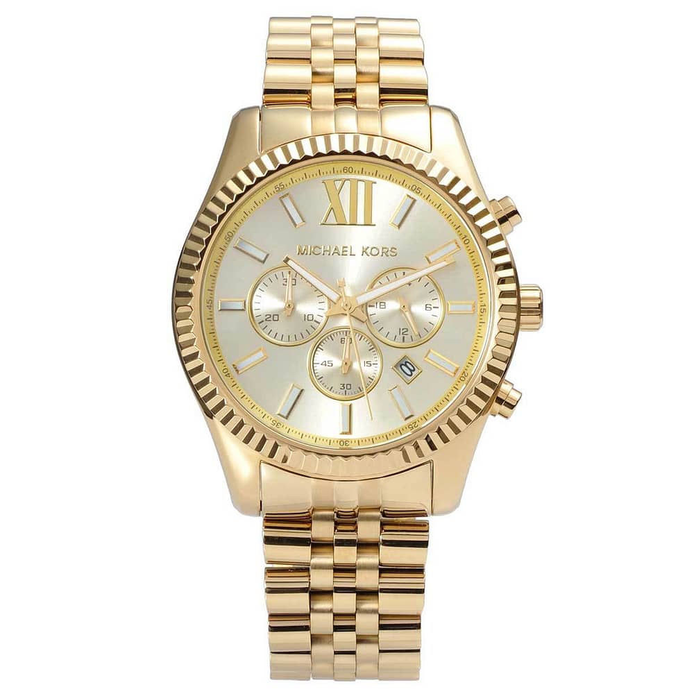 Michael Kors Mens Lexington Chronograph Stainless Steel Champagne Dial Watch 45mm MK8281