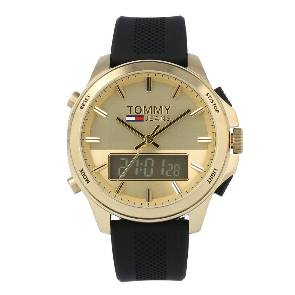 Tommy Hilfiger Men’s Analog Digital Silicone Strap Gold Dial Watch 46mm 1791762