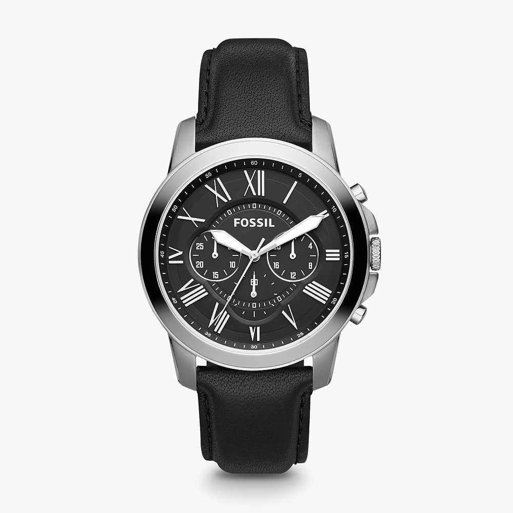Fossil Men’s Chronograph Leather Strap Black Dial Watch FS4812