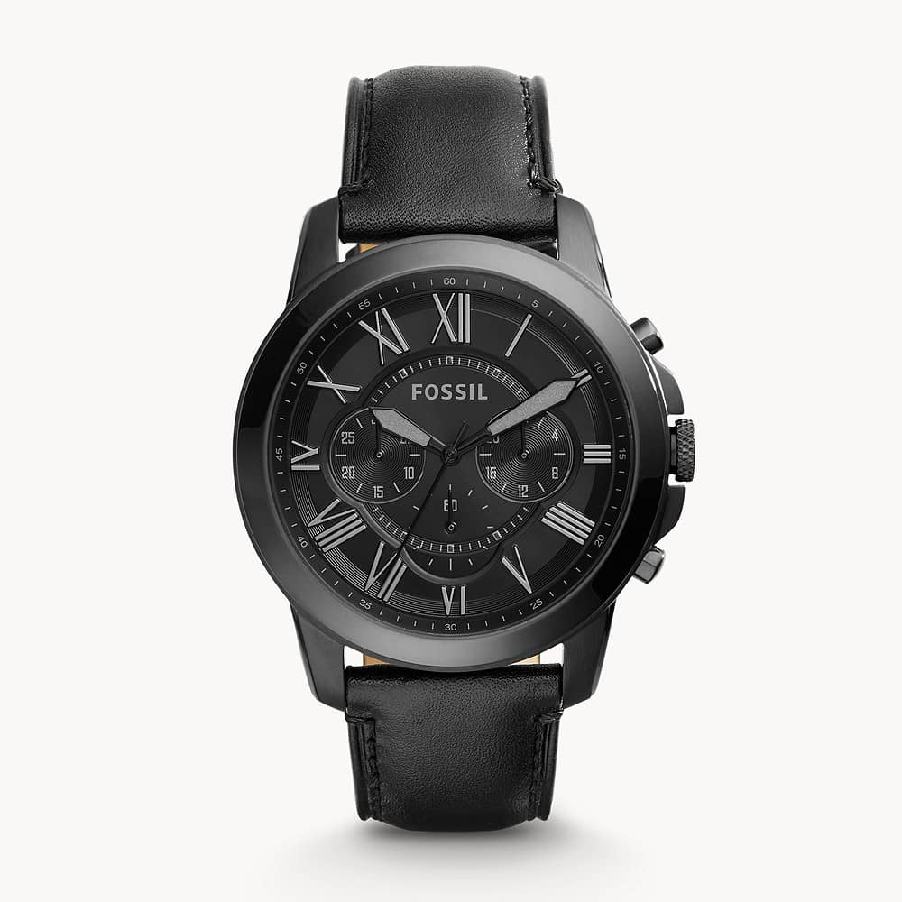 Fossil Men’s Chronograph Quartz Leather Strap Black Dial 45mm Watch FS5132