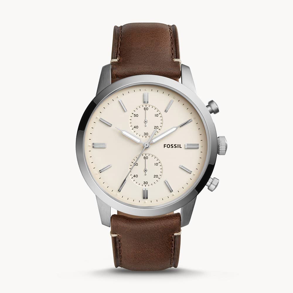 Fossil Men’s Chronograph Quartz Leather Strap Cream Dial 44mm Watch FS5350