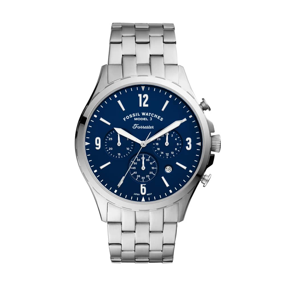 Fossil Men’s Chronograph Quartz Stainless Steel Blue Dial 46mm Watch FS5605