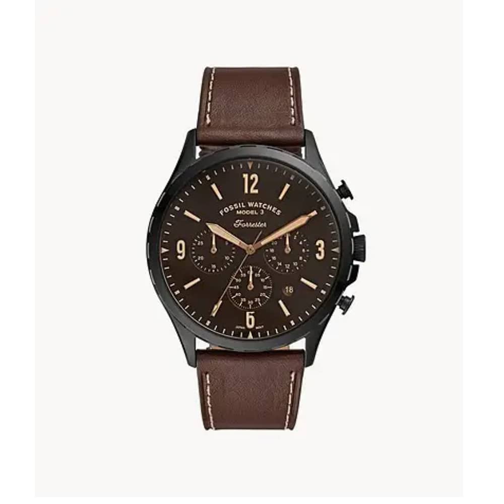 Fossil Men’s Chronograph Quartz Leather Strap Black Dial 46mm Watch FS5608