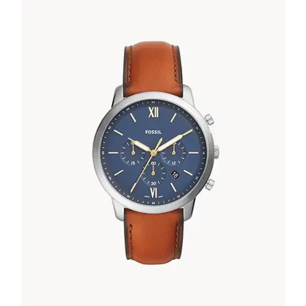 Fossil Men’s Chronograph Quartz Leather Strap Blue Dial 44mm Watch FS5453