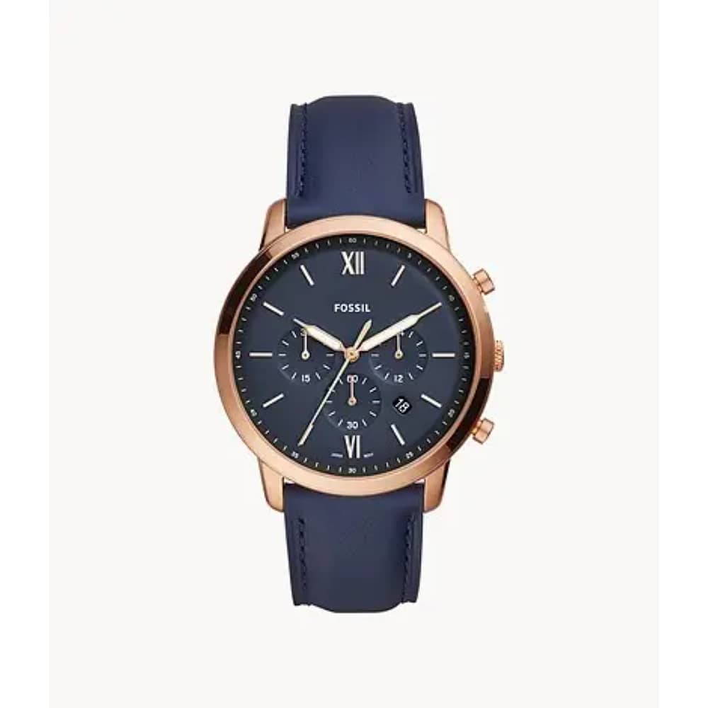 Fossil Men’s Chronograph Quartz Leather Strap Blue Dial 44mm Watch FS5454