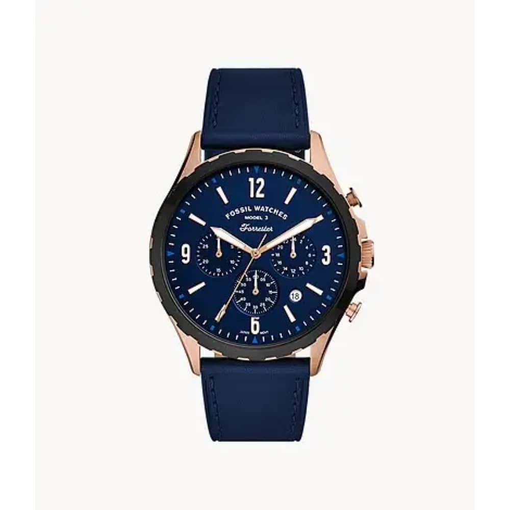 Fossil Men’s Chronograph Quartz Leather Strap Blue Dial 46mm Watch FS5814