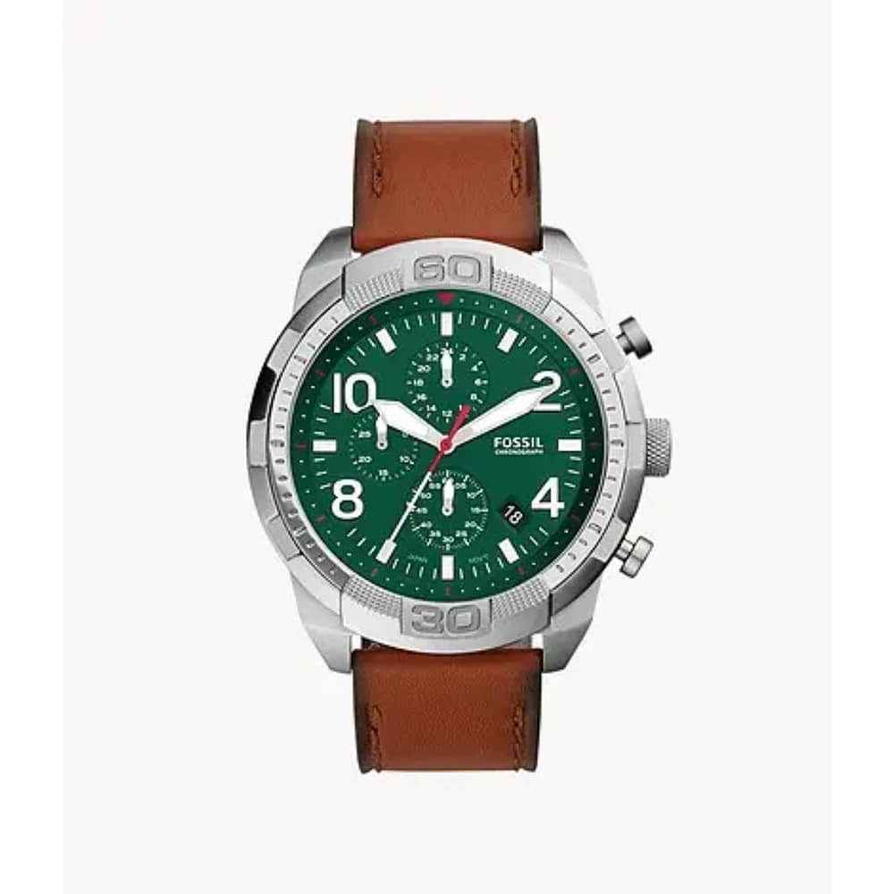 Fossil Men’s Chronograph Quartz Leather Strap Green Dial 50mm Watch FS5738