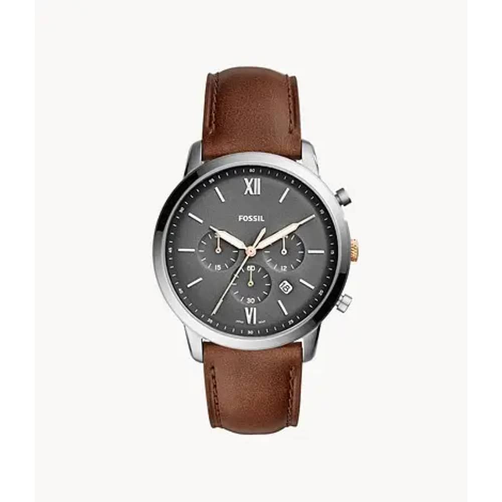 Fossil Men’s Chronograph Quartz Leather Strap Grey Dial 44mm Watch FS5408