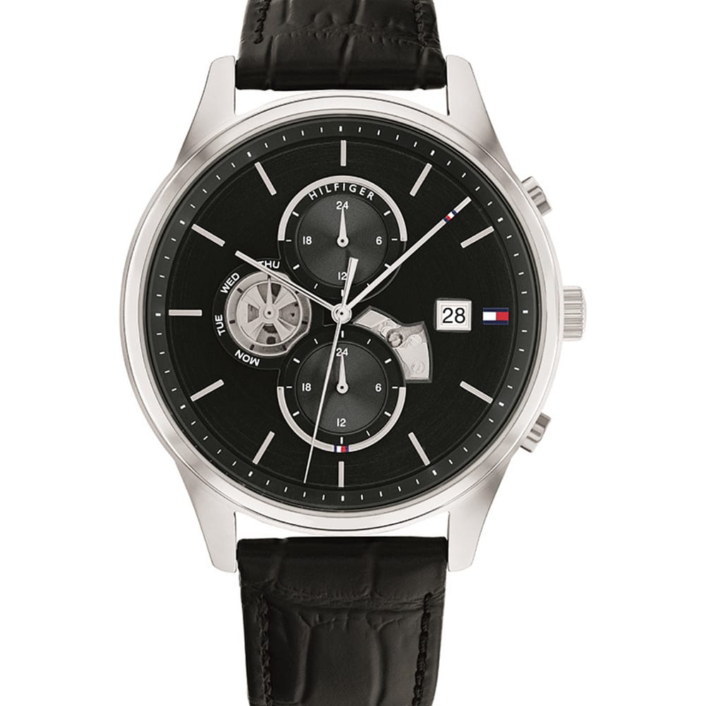 Tommy Hilfiger Men’s Quartz Black Leather Strap Black Dial 44mm Watch 1710502