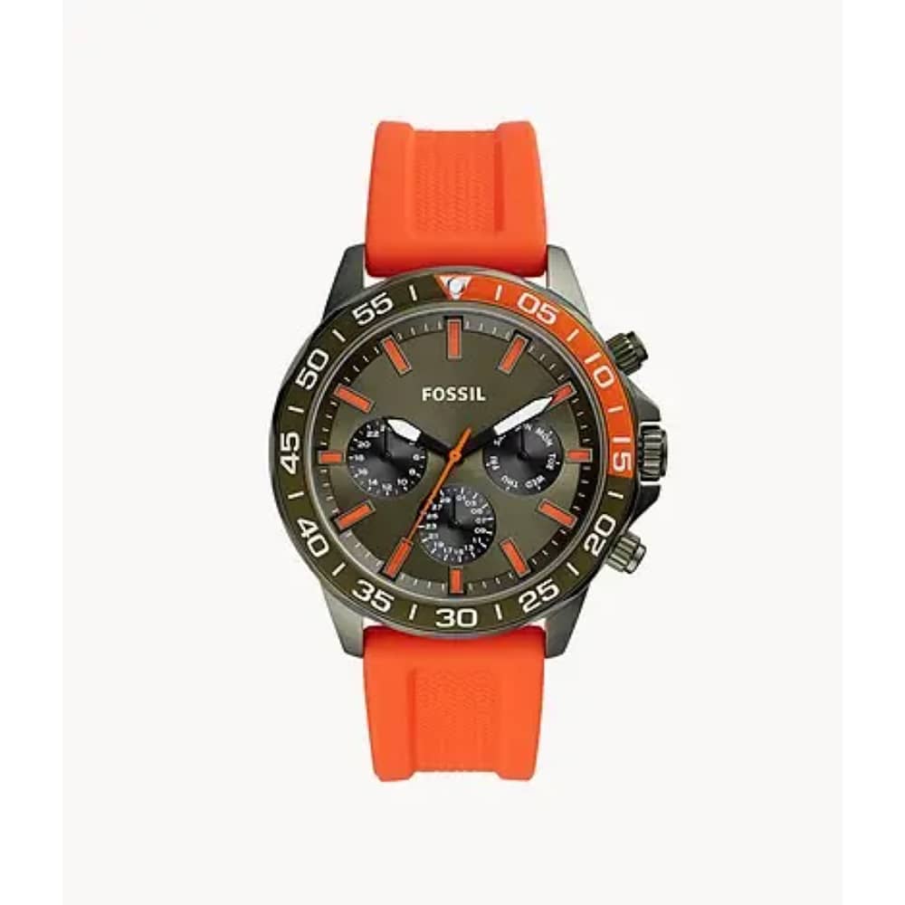 Fossil Men’s Chronograph Quartz Orange Silicone Strap 45mm Watch BQ2500