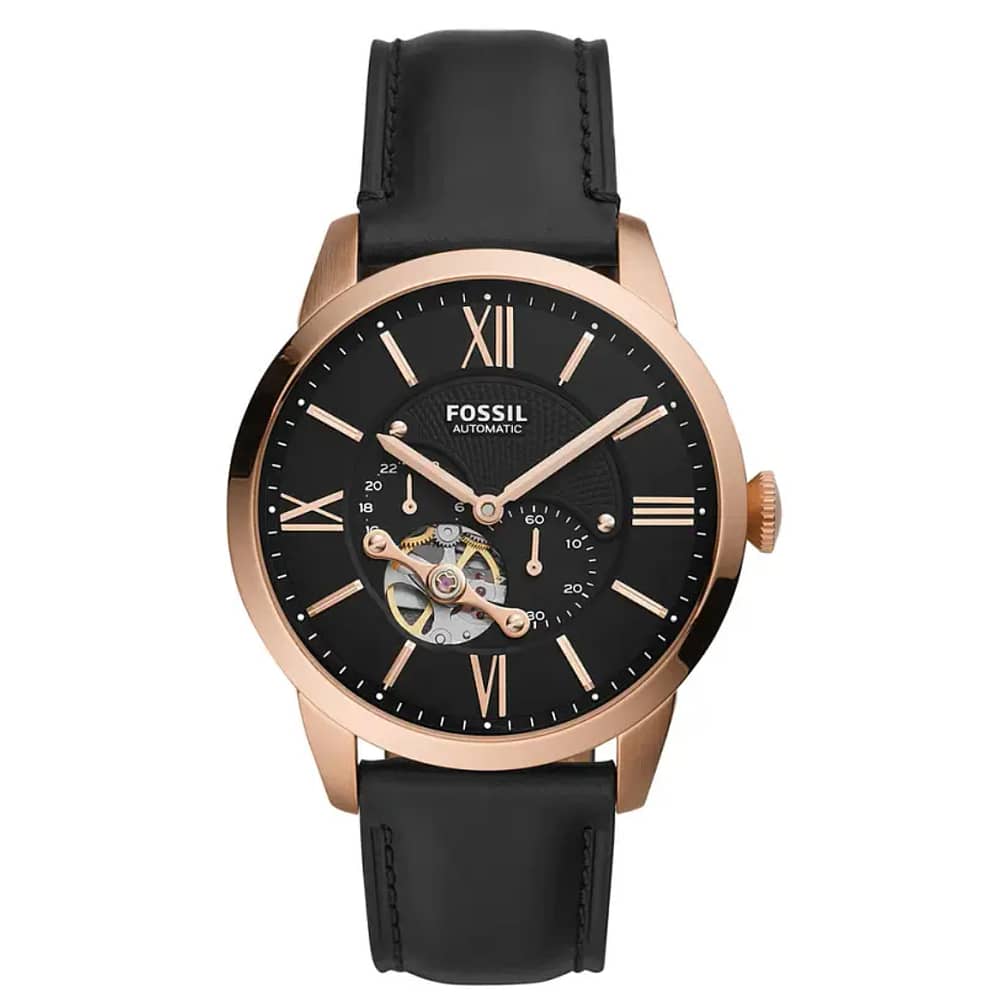 Fossil Men’s Automatic Leather Strap Black Dial 44mm Watch ME3170