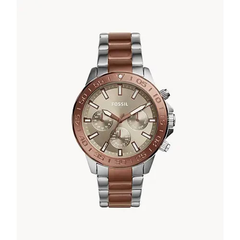 Fossil Men’s Chronograph Stainless Steel Silver Brown Dial 45mm Watch BQ2502
