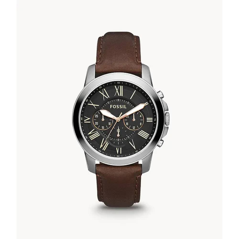 Fossil Men’s Quartz Brown Leather Strap Black Dial 43mm Watch FS4813