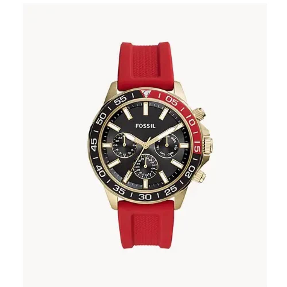Fossil Men’s Quartz Red Silicone Strap Black Dial 45mm Watch BQ2499
