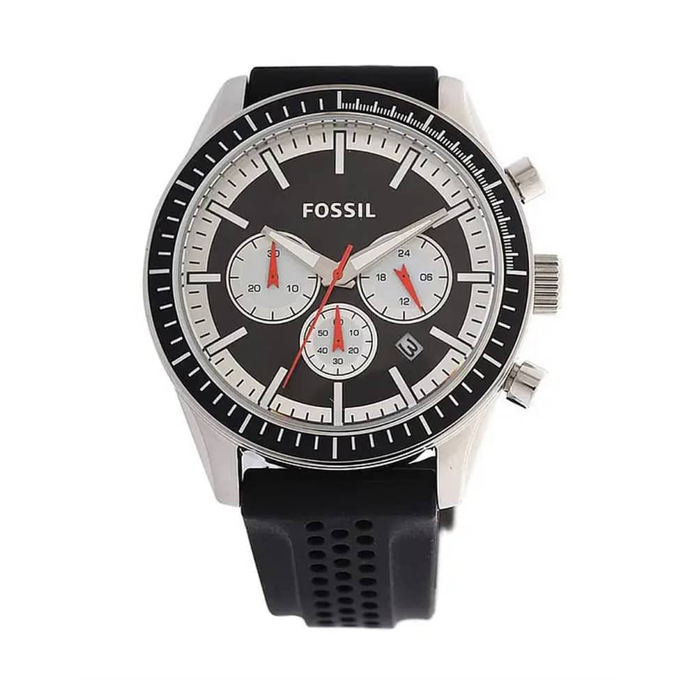 Fossil Men’s Quartz Chronograph Display Silicone Strap Black 45mm Watch BQ1261