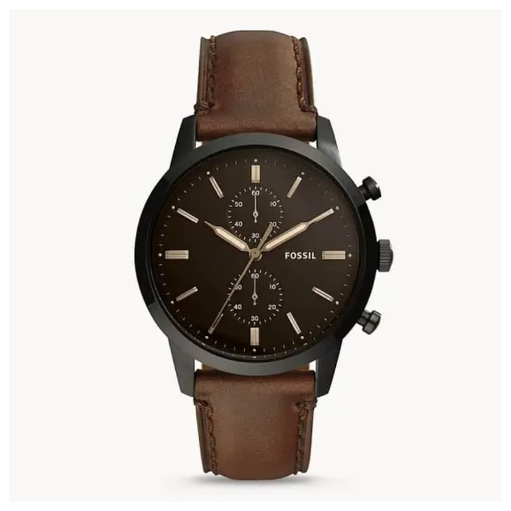Fossil Men’s Chronograph Quartz Leather Strap Black Dial 44mm Watch FS5437