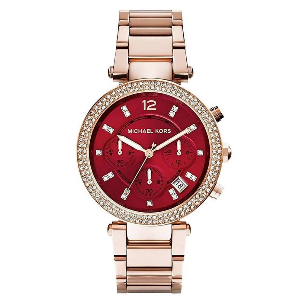 Michael Kors Parker Women’s Quartz Chronograph Stainless Steel Red Dial 39mm Watch MK6106