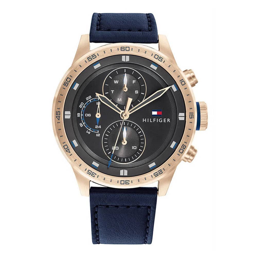 Tommy Hilfiger Men’s Quartz Blue Leather Strap Grey Dial 46mm Watch 1791808