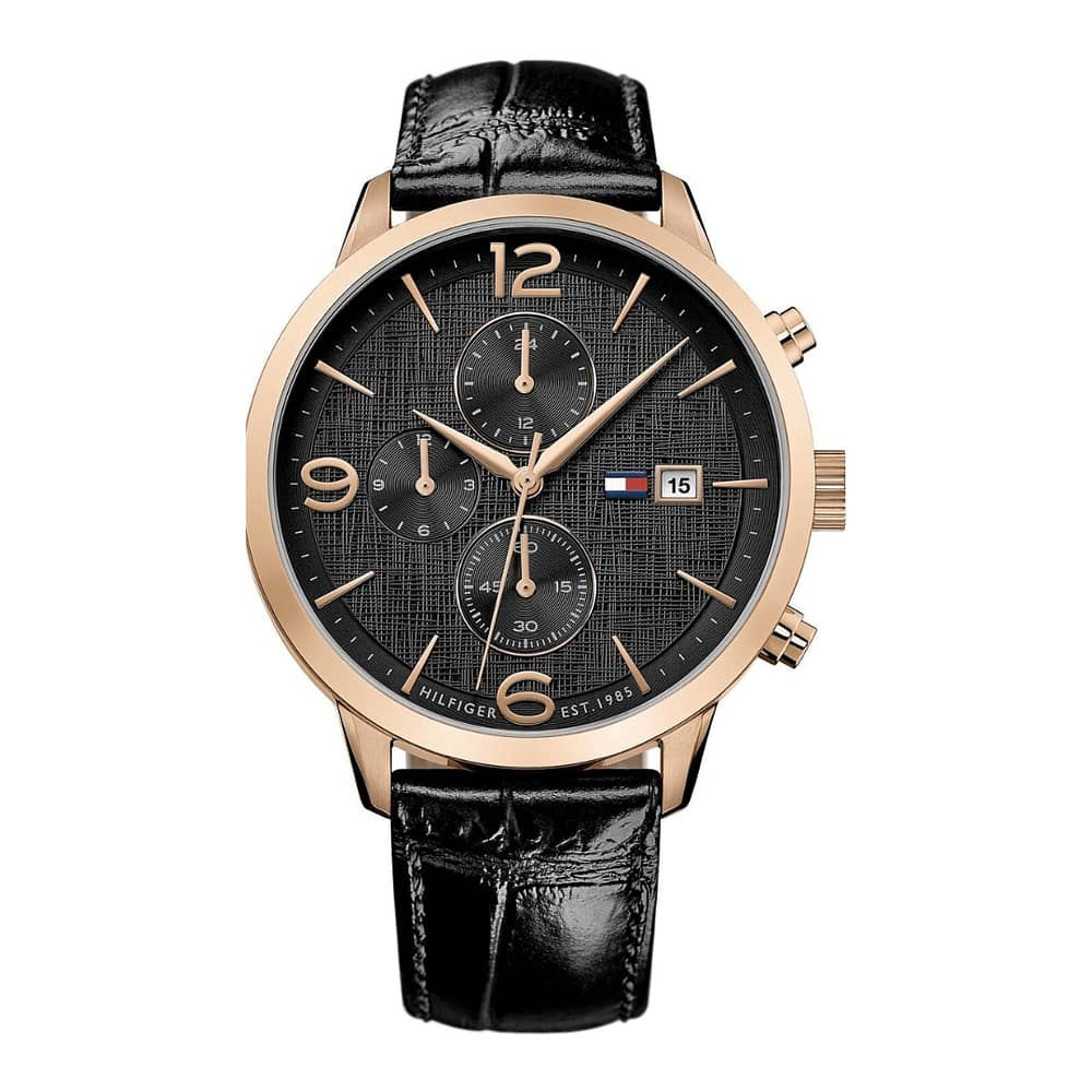 Tommy Hilfiger Men’s Quartz Leather Strap Black Dial 42mm Watch 1710358