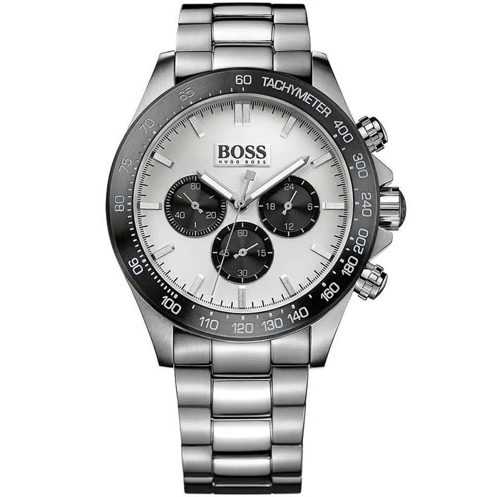 Hugo Boss Men’s Chronograph Quartz Stainless Steel Silver Dial 45mm Watch 1512964
