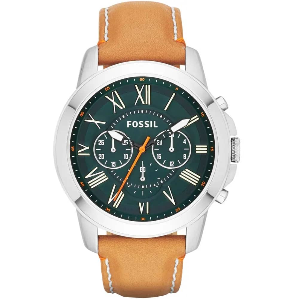 Fossil Men’s Chronograph Quartz Leather Strap Green Dial 44mm Watch FS4918