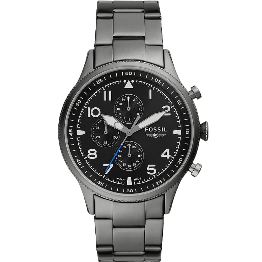 Fossil Men’s Quartz Grey Stainless Steel Black Dial 44mm Watch FS5834