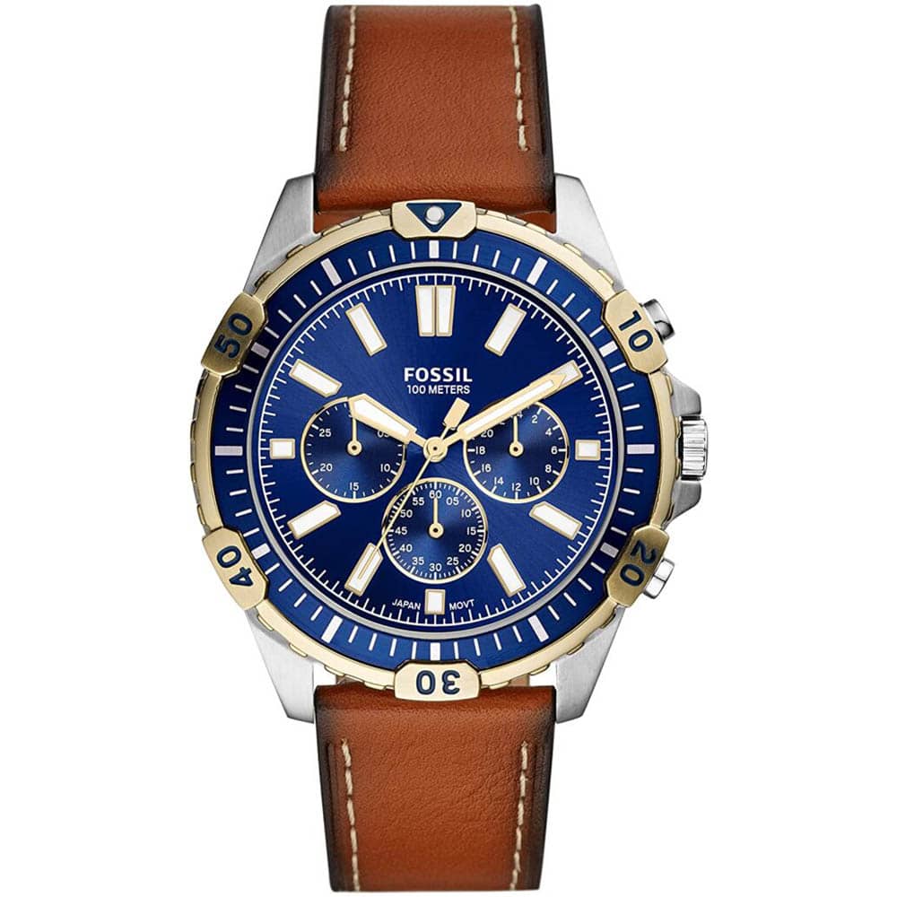Fossil Men’s Chronograph Quartz Leather Strap Blue Dial 44mm Watch FS5625