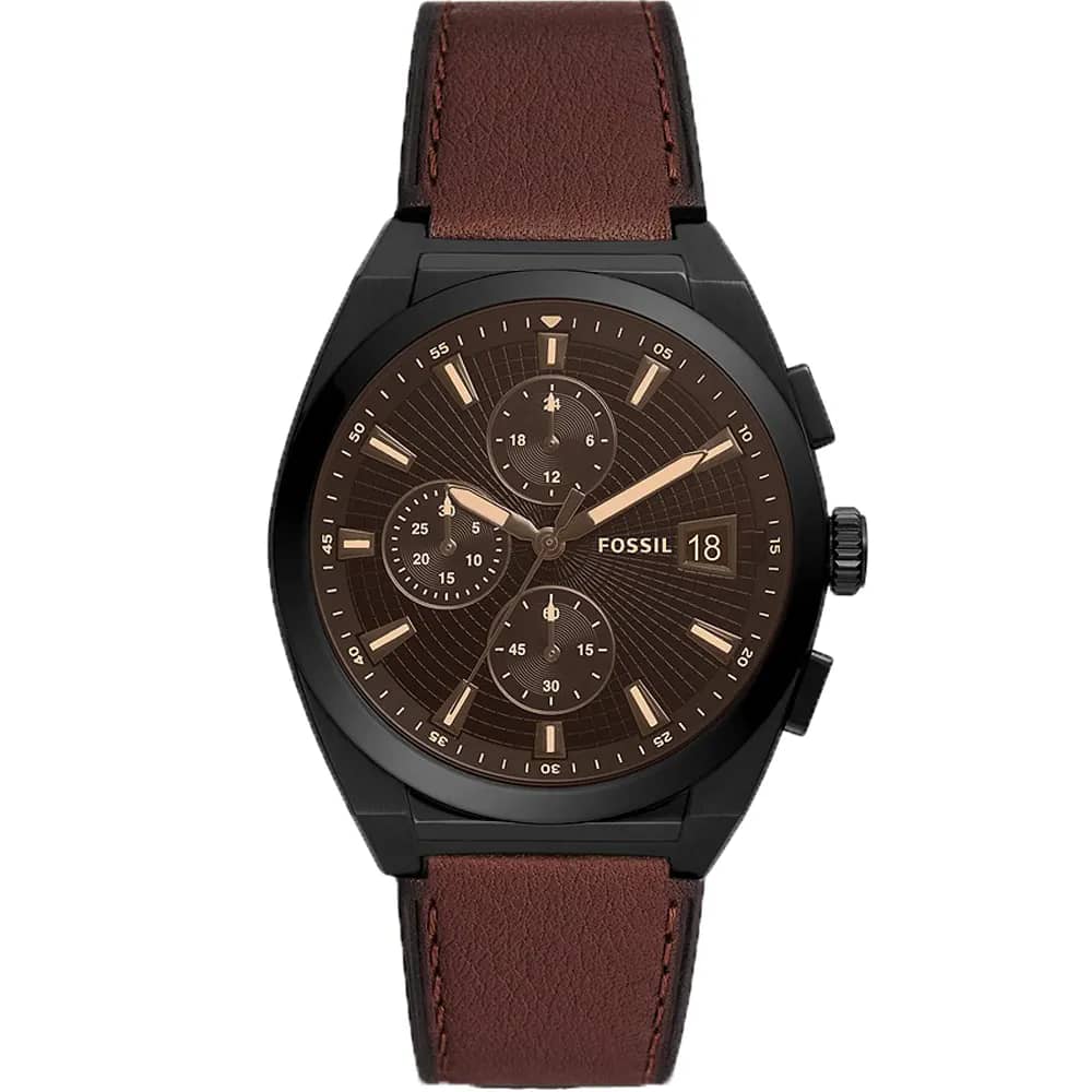 Fossil Men’s Quartz Brown Leather Strap Black Dial 42mm Watch FS5798
