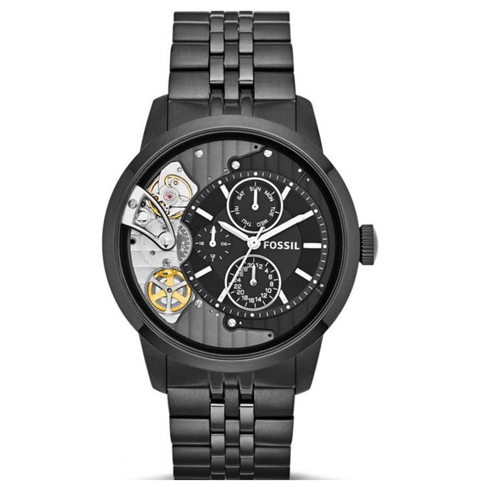Fossil Men’s Mechanical Black Stainless Steel Black Skeleton Dial 44mm Watch ME1136