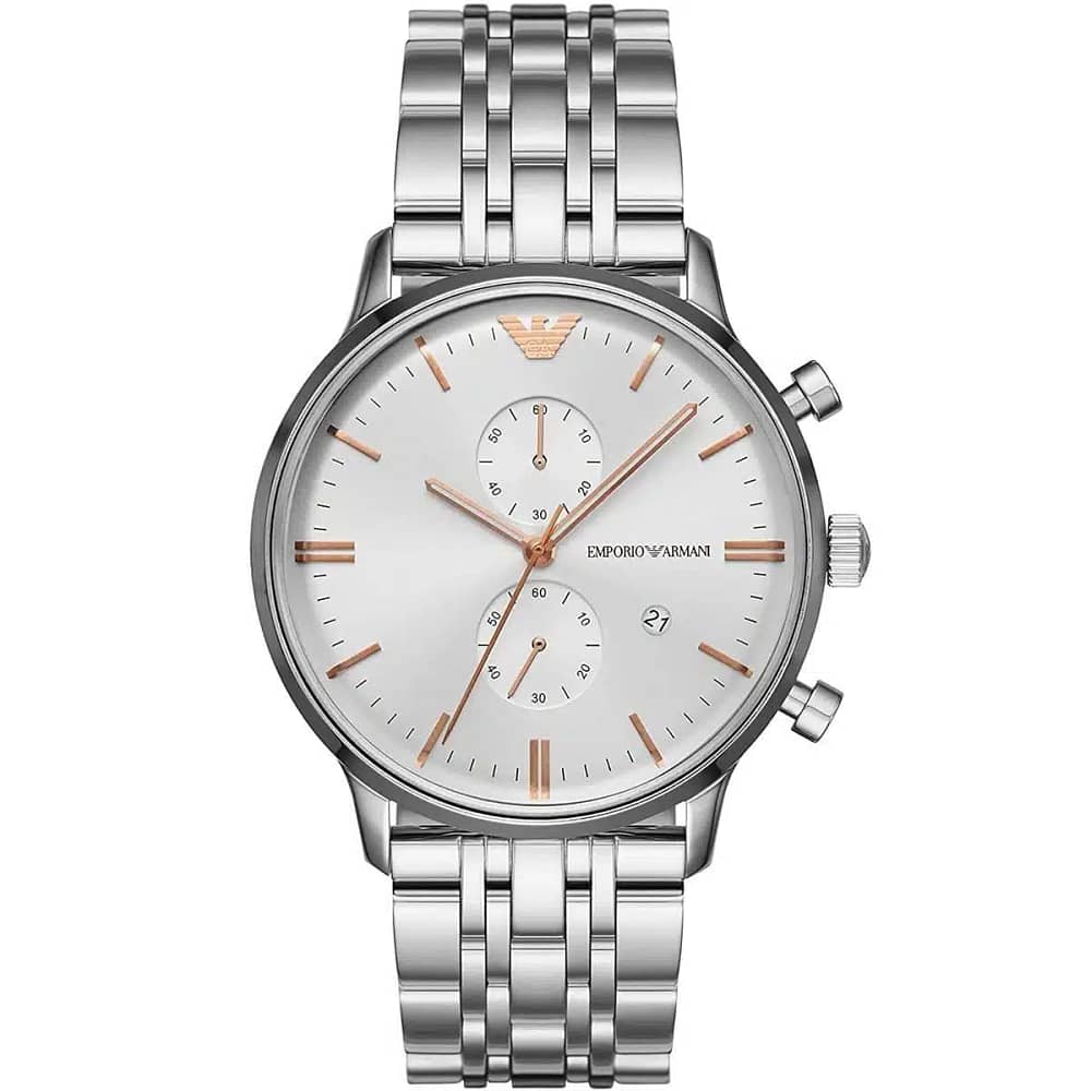 Emporio Armani Men’s Chronograph Quartz Stainless Steel Silver Dial 43mm Watch AR1933