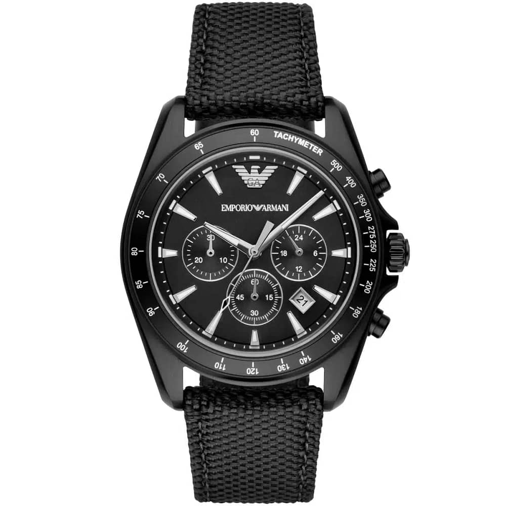 Emporio Armani Men’s Quartz Black Nylone Strap Black Dial 44mm Watch AR6131