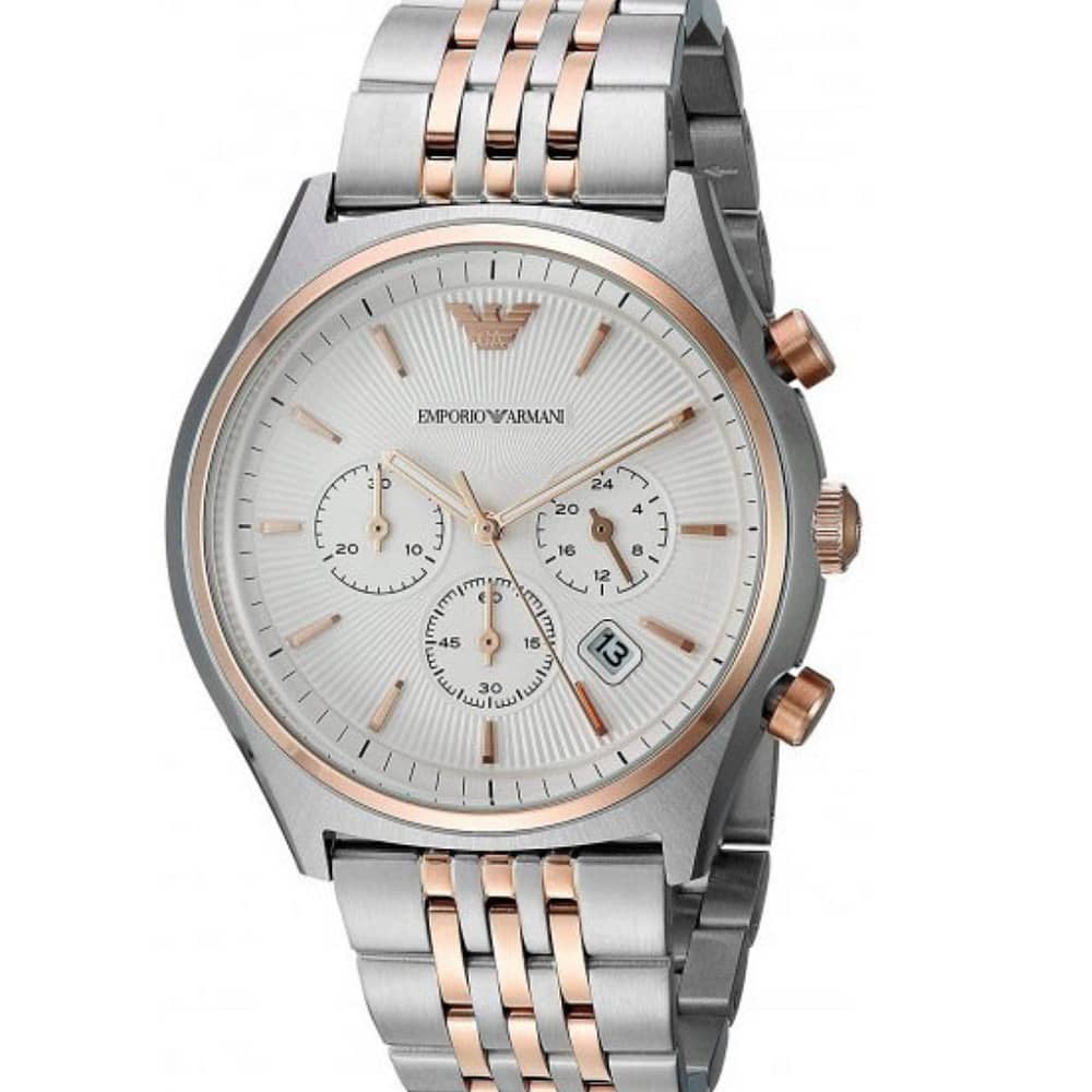 Emporio Armani Men’s Quartz Two Tone Stainless Steel White Dial 43mm Watch AR1998