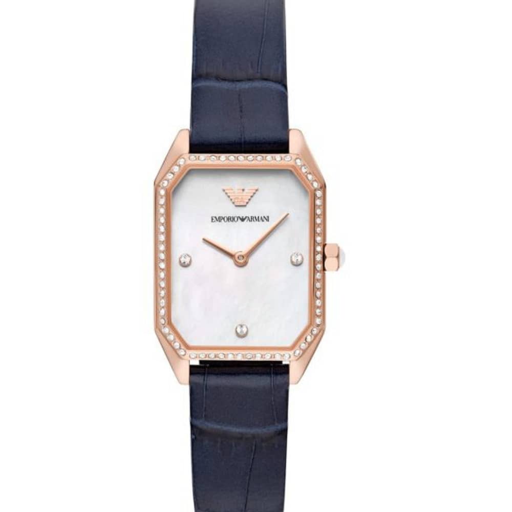 Emporio Armani Women’s Quartz Blue Leather Strap Mother Of Pearl Dial 24mm Watch AR11466